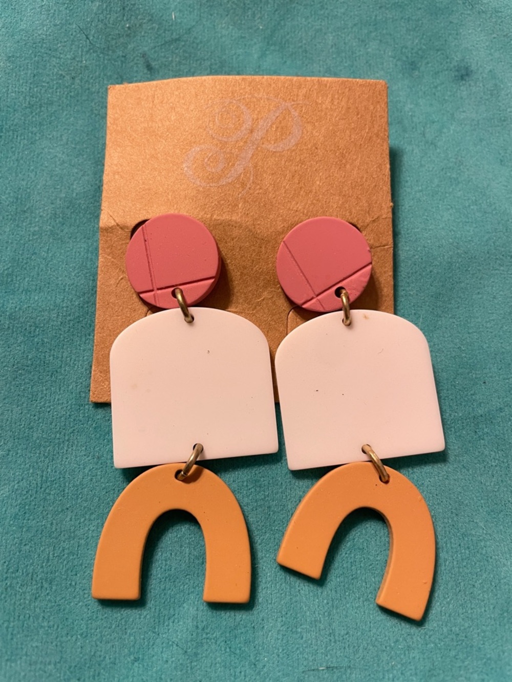 Plunder- Pink, Cream & Orange Arch Drop Earrings